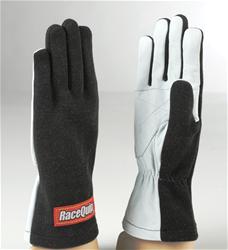 RaceQuip 350 Gloves Driving Gloves, 350, Nomex/Leather, Black/White, Men's Sizes