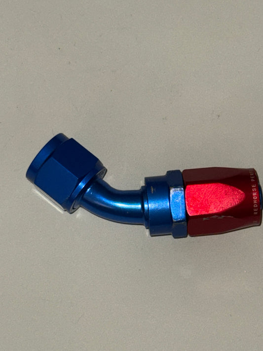 -8AN 45° Hose End Blue/Red