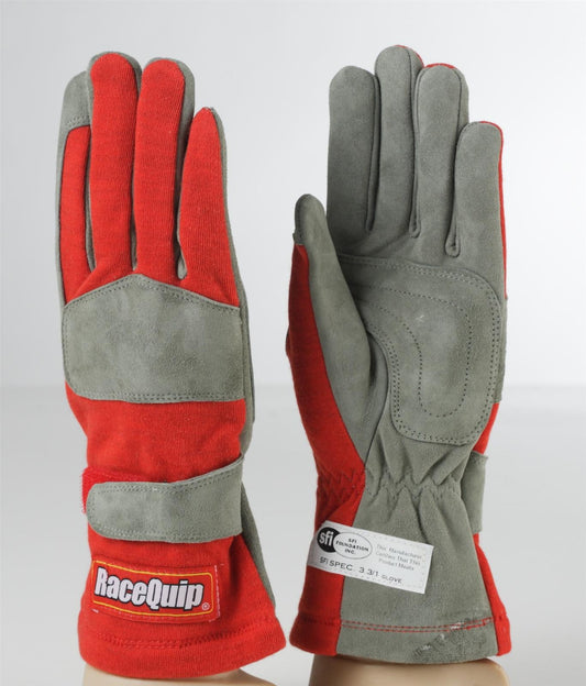 RaceQuip 351 Gloves Single-Layer, Nomex/Leather, Red/Gray, SFI 3.3/1