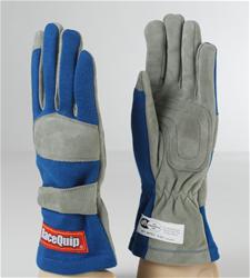 RaceQuip 351 Gloves Single-Layer, Nomex/Leather, Blue/Gray, SFI 3.3/1